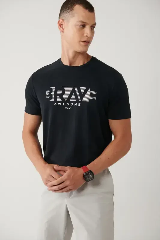 Erkek Antrasit Bisiklet Yaka Baskılı Soft Touch Regular Fit T-Shirt A41Y1138 - AVVA