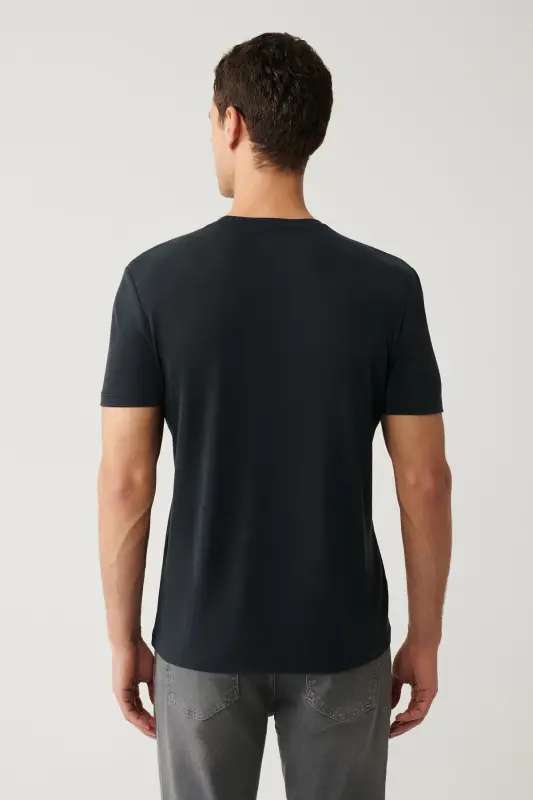 Erkek Antrasit Bisiklet Yaka Baskılı Soft Touch Regular Fit T-Shirt A41Y1131 - Antrasit - 4
