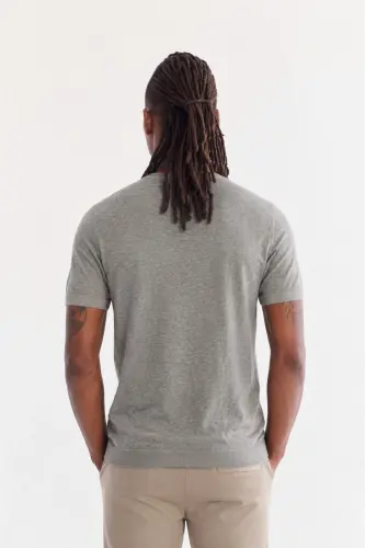 Erkek Antrasit Bisiklet Yaka Triko Regular Fit T-Shirt A41Y5074 - Antrasit - 4