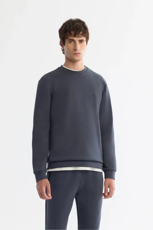 Erkek Antrasit Bisiklet Yaka Esnek Yumuşak Doku İnterlok Kumaş Regular Fit Sweatshirt B001100 - Antrasit - 1
