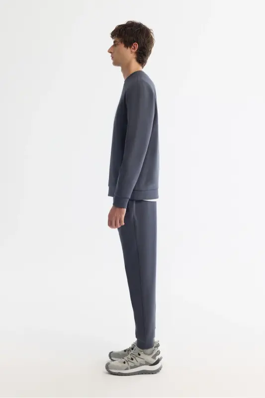 Erkek Antrasit Bisiklet Yaka Esnek Yumuşak Doku İnterlok Kumaş Regular Fit Sweatshirt B001100 - Antrasit - 3
