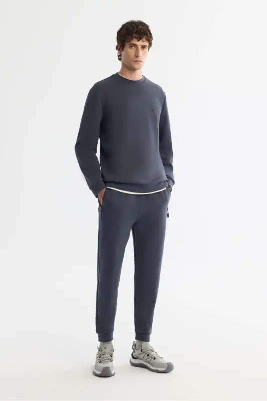 Erkek Antrasit Bisiklet Yaka Esnek Yumuşak Doku İnterlok Kumaş Regular Fit Sweatshirt B001100 - Antrasit - 5