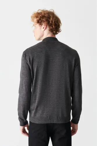 Erkek Antrasit Dik Yaka Fermuarlı Basic Hırka E005004 - 5