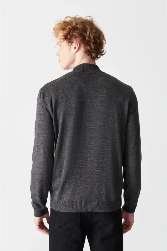 Erkek Antrasit Dik Yaka Fermuarlı Basic Hırka E005004 - 5