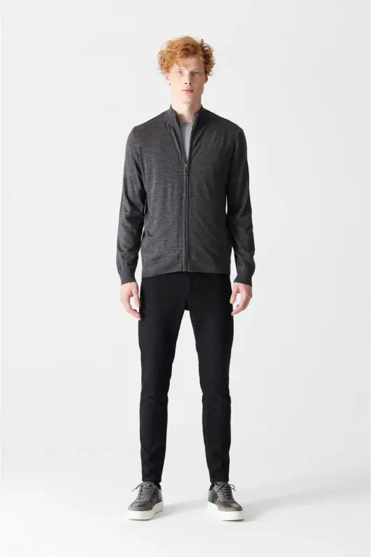 Erkek Antrasit Dik Yaka Fermuarlı Basic Hırka E005004 - 6