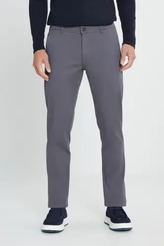 Erkek Antrasit Diz İzi Yapmayan Slim Fit Dar Kesim Pamuklu Esnek Casual Pantolon - Antrasit 