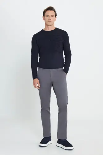 Erkek Antrasit Diz İzi Yapmayan Slim Fit Dar Kesim Pamuklu Esnek Casual Pantolon - Antrasit - 2