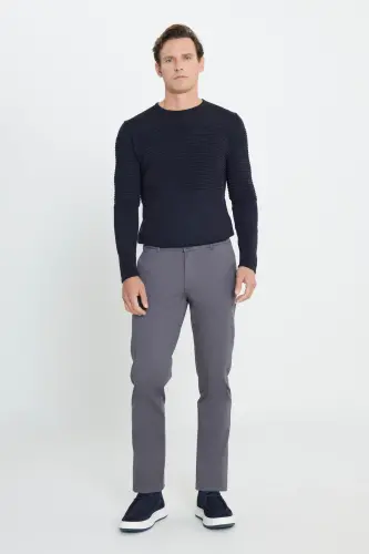 Erkek Antrasit Diz İzi Yapmayan Slim Fit Dar Kesim Pamuklu Esnek Casual Pantolon - Antrasit - 3