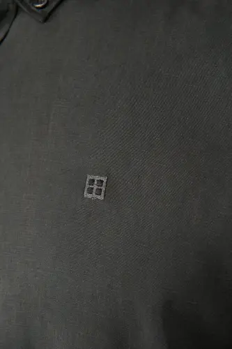 Erkek Antrasit Düğmeli Yaka Keten Karışımlı Slim Fit Gömlek B002001-Antrasit - 5