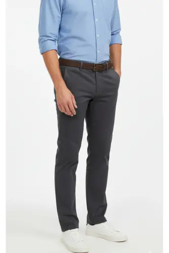 Erkek Antrasit Gabardin Pamuklu Slim Fit Esnek Chino Pantolon - Antrasit - 2