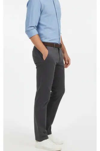 Erkek Antrasit Gabardin Pamuklu Slim Fit Esnek Chino Pantolon - Antrasit - 3