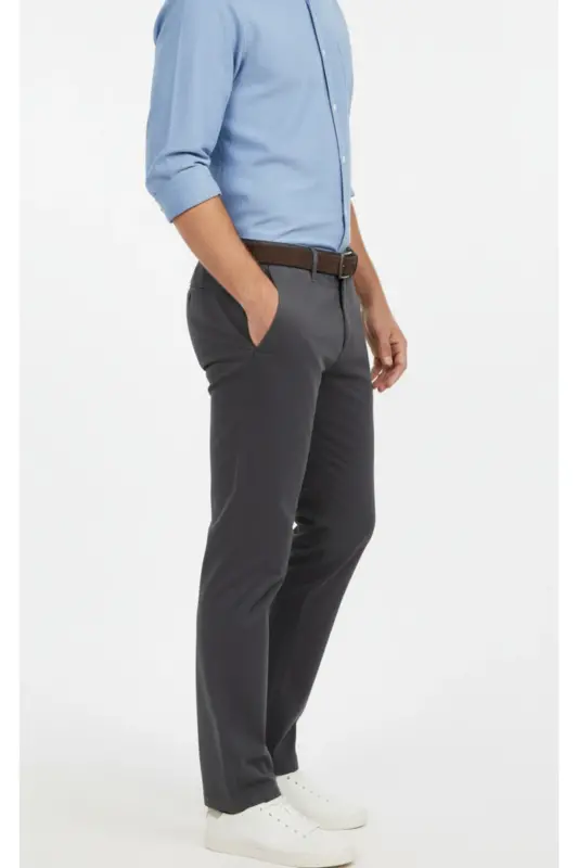 Erkek Antrasit Gabardin Pamuklu Slim Fit Esnek Chino Pantolon - Antrasit - 3