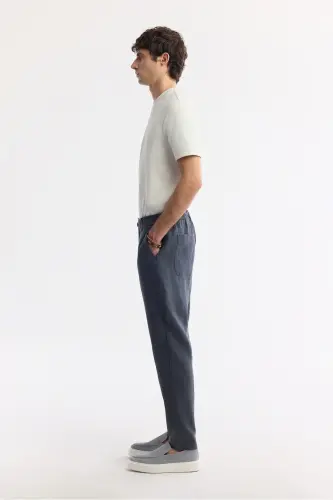 Erkek Antrasit Beli Lastikli %100 Keten Relaxed Fit Pantolon B003032-Antrasit - AVVA (1)