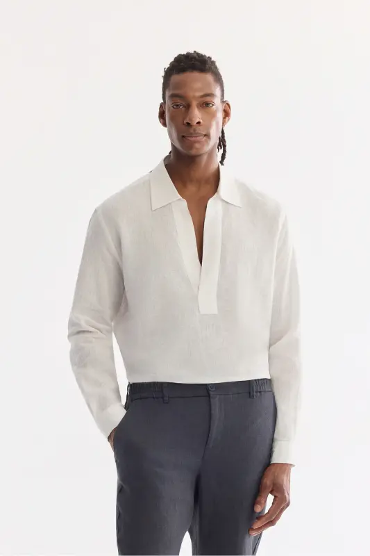 Erkek Antrasit Beli Lastikli %100 Keten Relaxed Fit Pantolon B003032 - Antrasit - 2