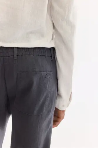 Erkek Antrasit Beli Lastikli %100 Keten Relaxed Fit Pantolon B003032 - Antrasit - 3