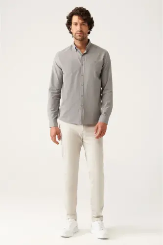 Erkek Antrasit Keten Dokulu Gömlek E002141-Antrasit - 6