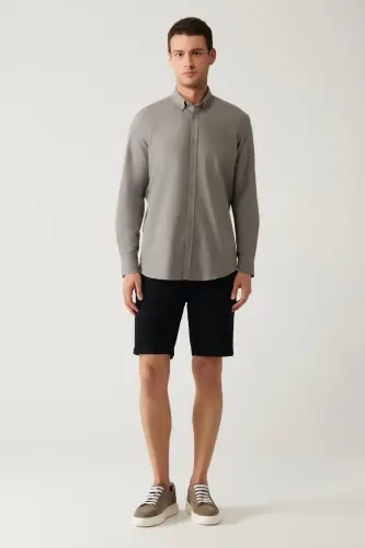 Erkek Antrasit Keten Dokulu Gömlek E002141-Antrasit - 5