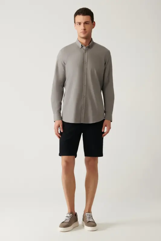 Erkek Antrasit Keten Dokulu Gömlek E002141-Antrasit - 5