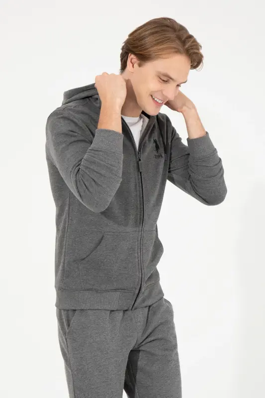 Erkek Antrasit Melanj Kapüşonlu Örme Hırka 50253132-VR081-Antrasit Melanj - U.S. POLO ASSN.