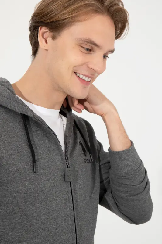 Erkek Antrasit Melanj Kapüşonlu Örme Hırka 50253132-VR081-Antrasit Melanj - 2