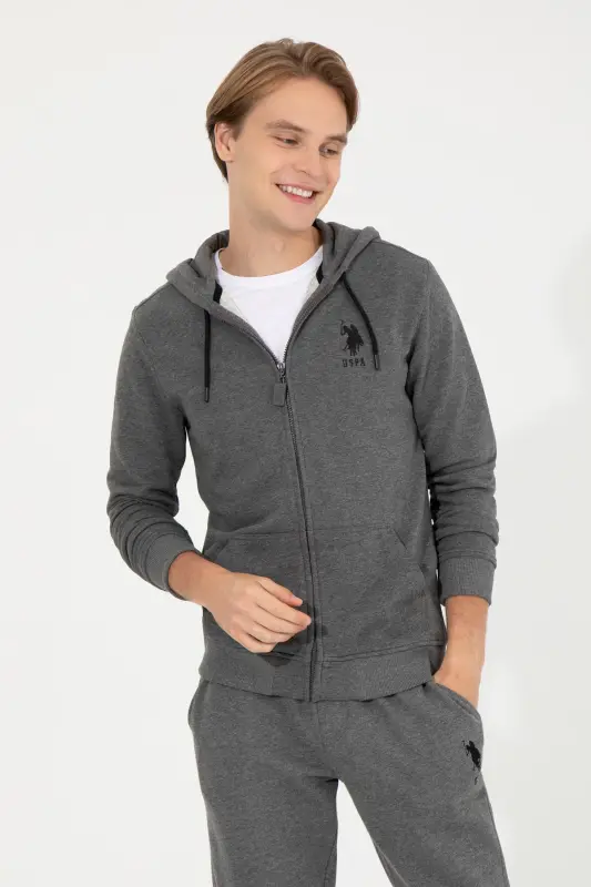 Erkek Antrasit Melanj Kapüşonlu Örme Hırka 50253132-VR081-Antrasit Melanj - 3