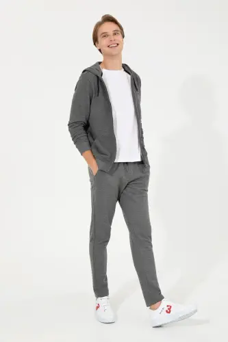 Erkek Antrasit Melanj Kapüşonlu Örme Hırka 50253132-VR081-Antrasit Melanj - 4