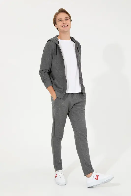 Erkek Antrasit Melanj Kapüşonlu Örme Hırka 50253132-VR081-Antrasit Melanj - 4