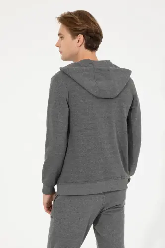 Erkek Antrasit Melanj Kapüşonlu Örme Hırka 50253132-VR081-Antrasit Melanj - 5