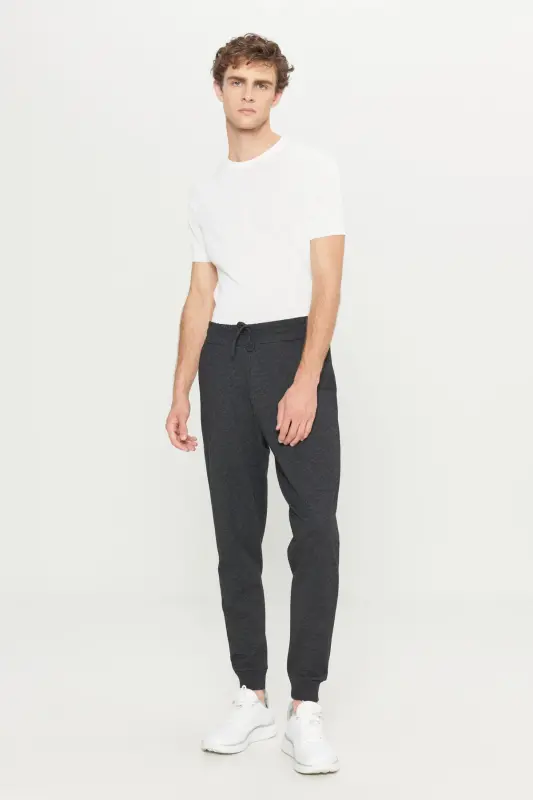 Erkek Antrasit-Melanj Standart Fit 2 İplik Cepli Rahat Recycle Pamuklu Jogger Eşofman Altı-Antrasit - 3