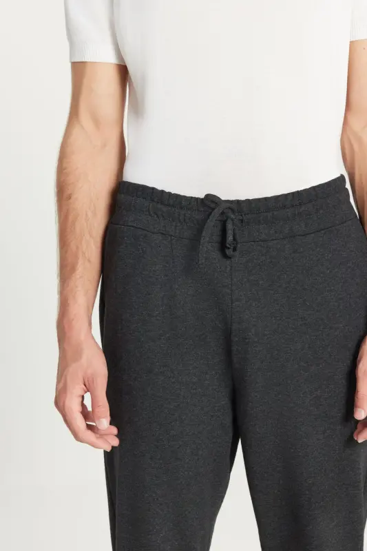 Erkek Antrasit-Melanj Standart Fit 2 İplik Cepli Rahat Recycle Pamuklu Jogger Eşofman Altı-Antrasit - 4