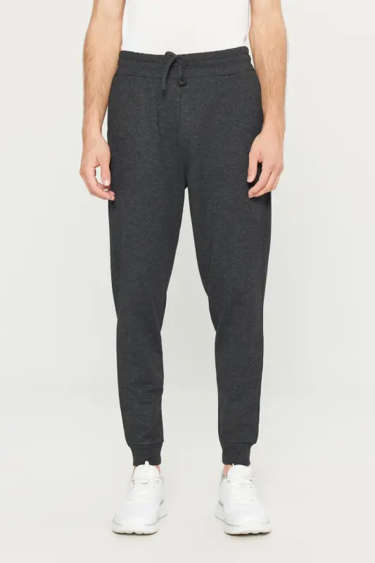 Erkek Antrasit-Melanj Standart Fit 2 İplik Cepli Rahat Recycle Pamuklu Jogger Eşofman Altı-Antrasit - MODAZONE