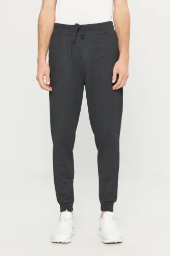 Erkek Antrasit-Melanj Standart Fit 2 İplik Cepli Rahat Recycle Pamuklu Jogger Eşofman Altı-Antrasit - 1