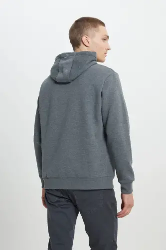 Erkek Antrasit-melanj Standart Fit Içi Polarlı 3 Iplik Kapüşonlu Pamuklu Sweatshirt - Antrasit-Melanj - 2