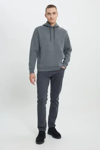 Erkek Antrasit-melanj Standart Fit Içi Polarlı 3 Iplik Kapüşonlu Pamuklu Sweatshirt - Antrasit-Melanj - 4