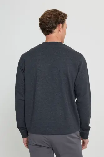 Erkek Antrasit-Melanj Standart Fit Normal Kesim 2 İplik Recycle Pamuklu Bisiklet Yaka Sweatshirt - Antrasit-Melanj - 5