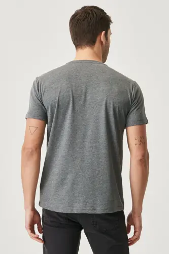 Erkek Antrasit Pamuklu Slim Fit Dar Kesim Bisiklet Yaka Basic Tişört-Antrasit - 5