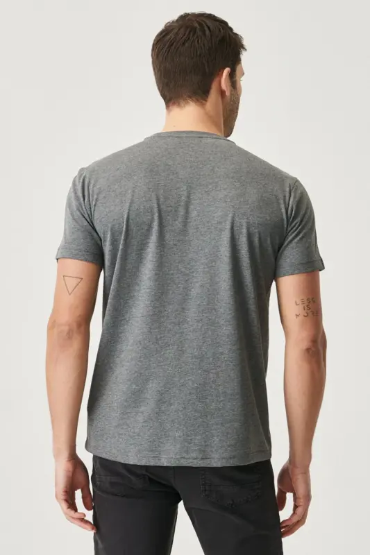 Erkek Antrasit Pamuklu Slim Fit Dar Kesim Bisiklet Yaka Basic Tişört-Antrasit - 5