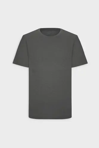 Erkek Antrasit Pamuklu Slim Fit Dar Kesim Bisiklet Yaka Basic Tişört-Antrasit - 6