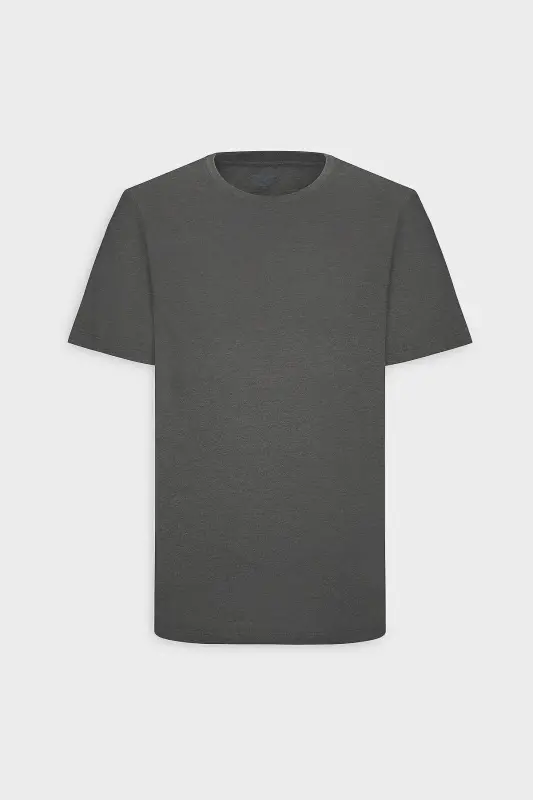 Erkek Antrasit Pamuklu Slim Fit Dar Kesim Bisiklet Yaka Basic Tişört-Antrasit - 6