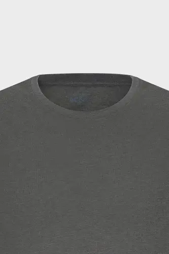 Erkek Antrasit Pamuklu Slim Fit Dar Kesim Bisiklet Yaka Basic Tişört-Antrasit - 7