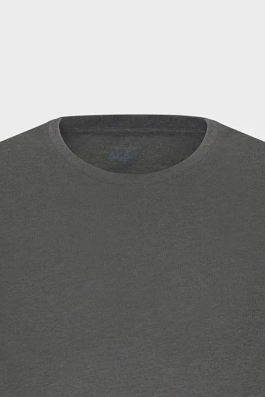 Erkek Antrasit Pamuklu Slim Fit Dar Kesim Bisiklet Yaka Basic Tişört-Antrasit - 7