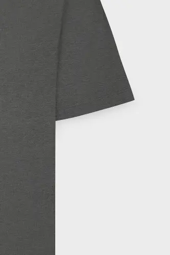 Erkek Antrasit Pamuklu Slim Fit Dar Kesim Bisiklet Yaka Basic Tişört-Antrasit - 8