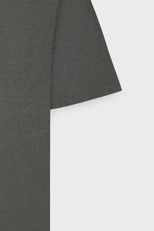Erkek Antrasit Pamuklu Slim Fit Dar Kesim Bisiklet Yaka Basic Tişört-Antrasit - 8
