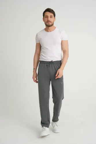 Erkek Regular Fit Beli Bağcıklı Düz Paça Nakış Detaylı Penye Kumaş Antrasit Eşofman Altı - Antrasit - 2