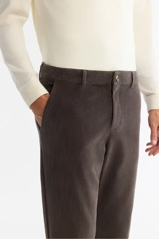 Erkek Antrasit Klasik Bel Kalın Fitilli Kadife Chino Relaxed Fit Pantolon A42Y3017 - Antrasit - 6