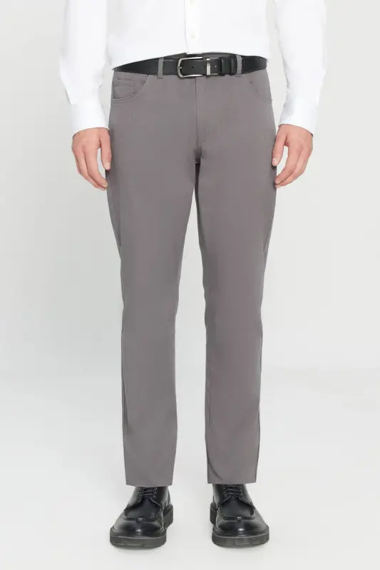 Erkek Antrasit Slim Fit Dar Kesim 5 Cep Pamuklu Kanvas Esnek Chino Pantolon-Antrasit - AC&CO / ALTINYILDIZ CLASSICS