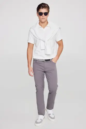 Erkek Antrasit Diz İzi Yapmayan Slim Fit Dar Kesim 5 Cep Pamuklu Kanvas Esnek Casual Pantolon - Antrasit - 3