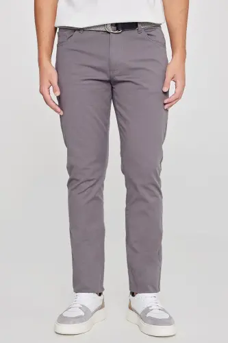 Erkek Antrasit Diz İzi Yapmayan Slim Fit Dar Kesim 5 Cep Pamuklu Kanvas Esnek Casual Pantolon - Antrasit - 4