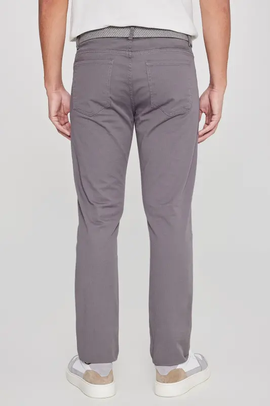 Erkek Antrasit Diz İzi Yapmayan Slim Fit Dar Kesim 5 Cep Pamuklu Kanvas Esnek Casual Pantolon - Antrasit - 9