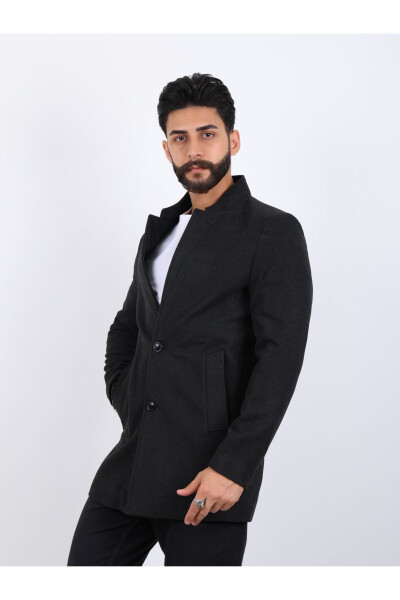 Erkek Antrasit Slim Fit Dik Yaka Kaşe Kaban - ANTRASİT - 6